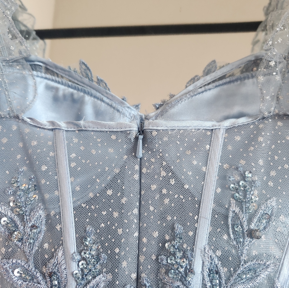 Cinderella Divine Dusty Blue Dress with Puff Sleeves - Picture 4 of 5